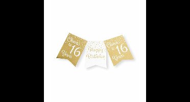 Verjaardag Vlaggenlijn 16 jaar - binnen - karton - wit/goud - 600 cm