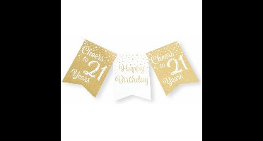 Verjaardag Vlaggenlijn 21 jaar - binnen - karton - wit/goud - 600 cm