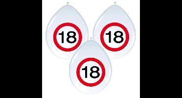 Verkeersbord ballonnen 16x stuks - 18 jaar - wit - stopbord - 30 cm - ballonnen