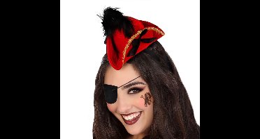 Verkleed diadeem mini hoedje - zwart/rood - meisjes/dames - Piraten thema