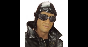 Verkleed Piloten pet - zwart - nep leer - volwassenen - race pet - pilotenpet