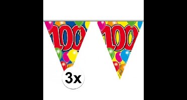 Vlaggenlijn 100 jaar - 3x - 10 meter - plastic - Leeftijd - 100e verjaardag - versiering