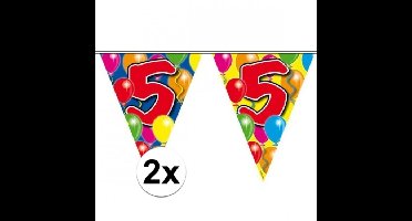 Vlaggenlijn 5 jaar - 2x - 10 m - plastic - leeftijd versiering - 5e verjaardag