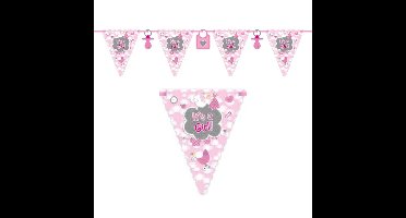 Vlaggenlijn - Geboorte meisje - roze - 6 meter - karton - Its a girl - meid geboren versiering