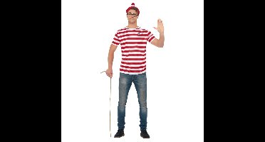 Waar is Wally verkleedset - voor heren - rood/wit - t-shirt/bril/muts - verkleden - carnaval