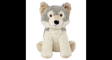 Warmte/magnetron opwarm knuffel - Wolf - grijs - 24 cm - pittenzak