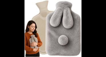 Warmwaterkruik - konijn - grijs - 1,8L - pluche - met hoes - kruik - bedkruik