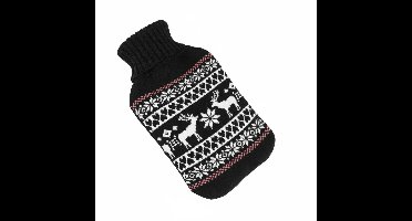 Warmwaterkruik - zwart - met hoes - 2L - kerst print - kruik - bedkruik - kruikenzak