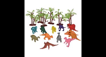 Wild Republic Speelset Dinosaurussen - 18x plastic - inclusief bomen - in emmer