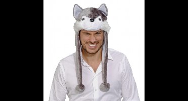 Wolf verkleed muts - grijs - volwassenen - dieren verkleed accessoires - wolven hoed