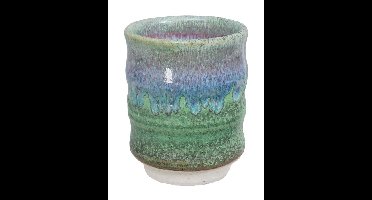 Handgemaakte Keramieken Kop - Groene en Blauw-Paarse Tinten - 7 x 9 cm