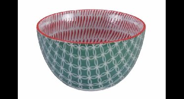 Keramische Kom - Tokyo Design Studio - Groen/Rode Decoratie - 500ml - 12.7x7 cm