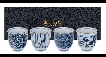 Theekopset Blauw/Wit - Tokyo Design Studio - 4-delig - 8 x 7.9 cm