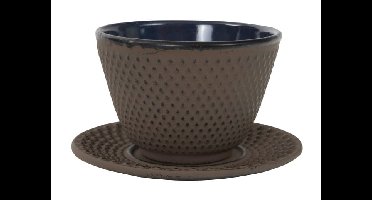 Gietijzeren Theekop met Onderzetter - Bruin - 120ml - 7x5.5cm