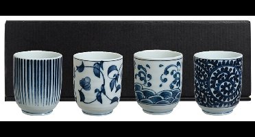 Blauw/Witte Theekop Set - Set van 4 - Uniek Oosters Design