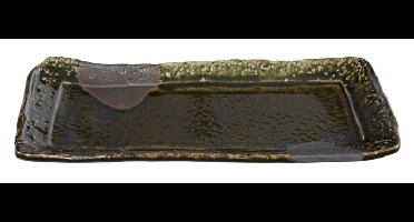 Rechthoekig Oribe Bord - Bruin en Olijfgroen - 33.6 x 14 cm