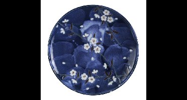 Blauw/Witte Bord met kers figuur - Blue Sakura - 25.5cm