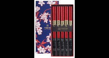 Chopsticks Set Rood Zwart Bloem - Tokyo Design Studio - 5 paar