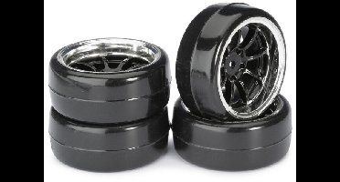 Absima drift banden op 9-Spaaks velgen Type B - Zwart/Chrome