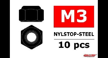 Team Corally - Staal zelfborgende zeskantmoer M3 - Zwart - 10 st