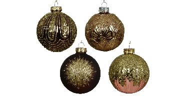 Decoris Kerstbal glas 8cm bruin met goude glitters