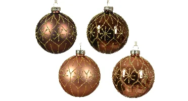 Decoris Kerstbal glas bruin met goud 8cm