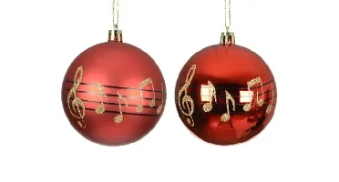 Decoris kerstbal plastic muzieknoten d8cm rood - assortiment