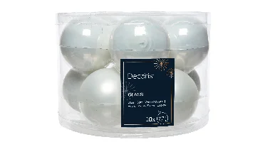 Decoris kerstballen Glas 10st Winterwit 6cm