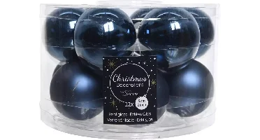 Decoris Kerstballen glas 12st nachtblauw 5cm