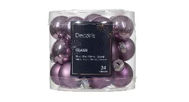 Decoris kerstballen glas 24st lila 2,5cm