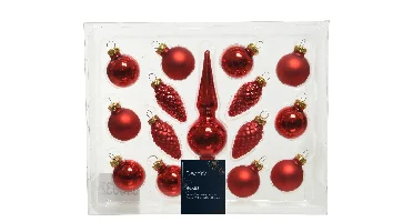 Decoris kerstballen piek glas 15st kerstrood