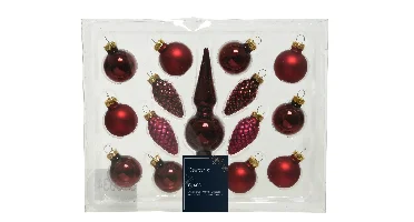 Decoris kerstballen piek glas 15st Ossenbloed