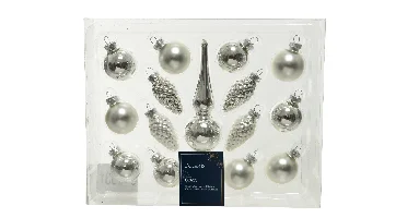 Decoris kerstballen piek glas 15st zilver