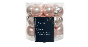 Decoris kerstballen set glas 24st poederroze 2,5cm