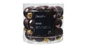 Decoris kerstballen set glas 24st Zwarte truffel 2,5cm