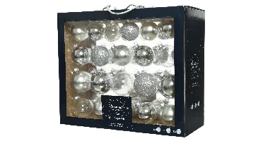 Decoris kerstballen set Glas 42st zilver 5-6-7cm