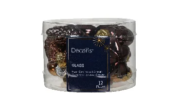 Decoris kerstballen set glas Bruin 12st 2x4x4cm