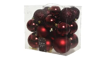 Decoris kerstballen set Plastic 26st ossenbloed 6-8-10cm
