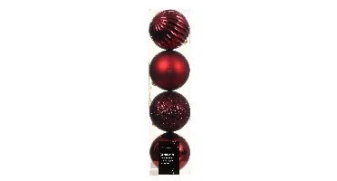 Decoris kerstballen set Plastic 4st Ossenbloed 10cm