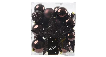 Decoris kerstbalmix plastic met piek | 33 stuks | zwarte truffel