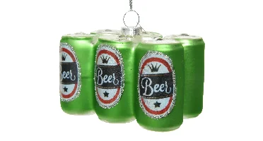 Decoris kersthanger glas bierblik 6x9x8cm
