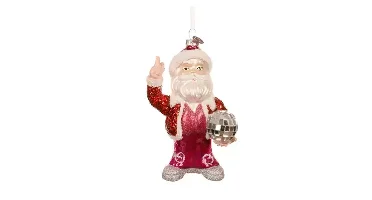 Decoris kersthanger glas disco kerstman rood
