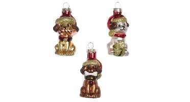 Decoris kersthanger glas hond met muts - assortiment