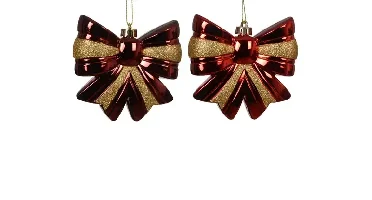 Decoris kersthanger plastic strik rood/goud - assortiment