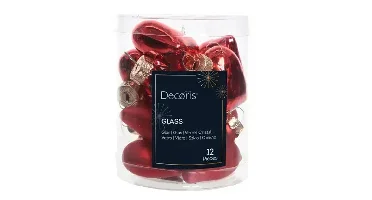 Decoris kersthangers set glas hart | 12 stuks | kerstrood