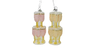 Decoris kerstornament champagne glazen stapel 13,8cm - 1 stuk