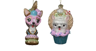 Decoris kerstornament glas hond 12,8cm