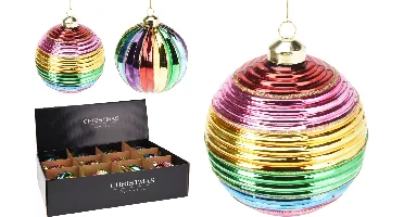 KERSTBAL GLAS 10CM regenboogkleuren