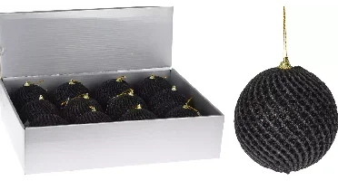 KERSTBAL GLITTER 10CM ZWART