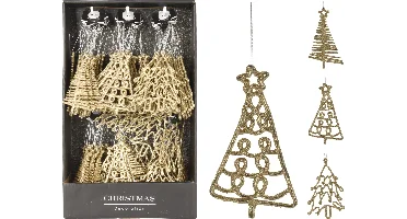 Kersthanger Kerstboom opgegewerkt 14cm Champagne